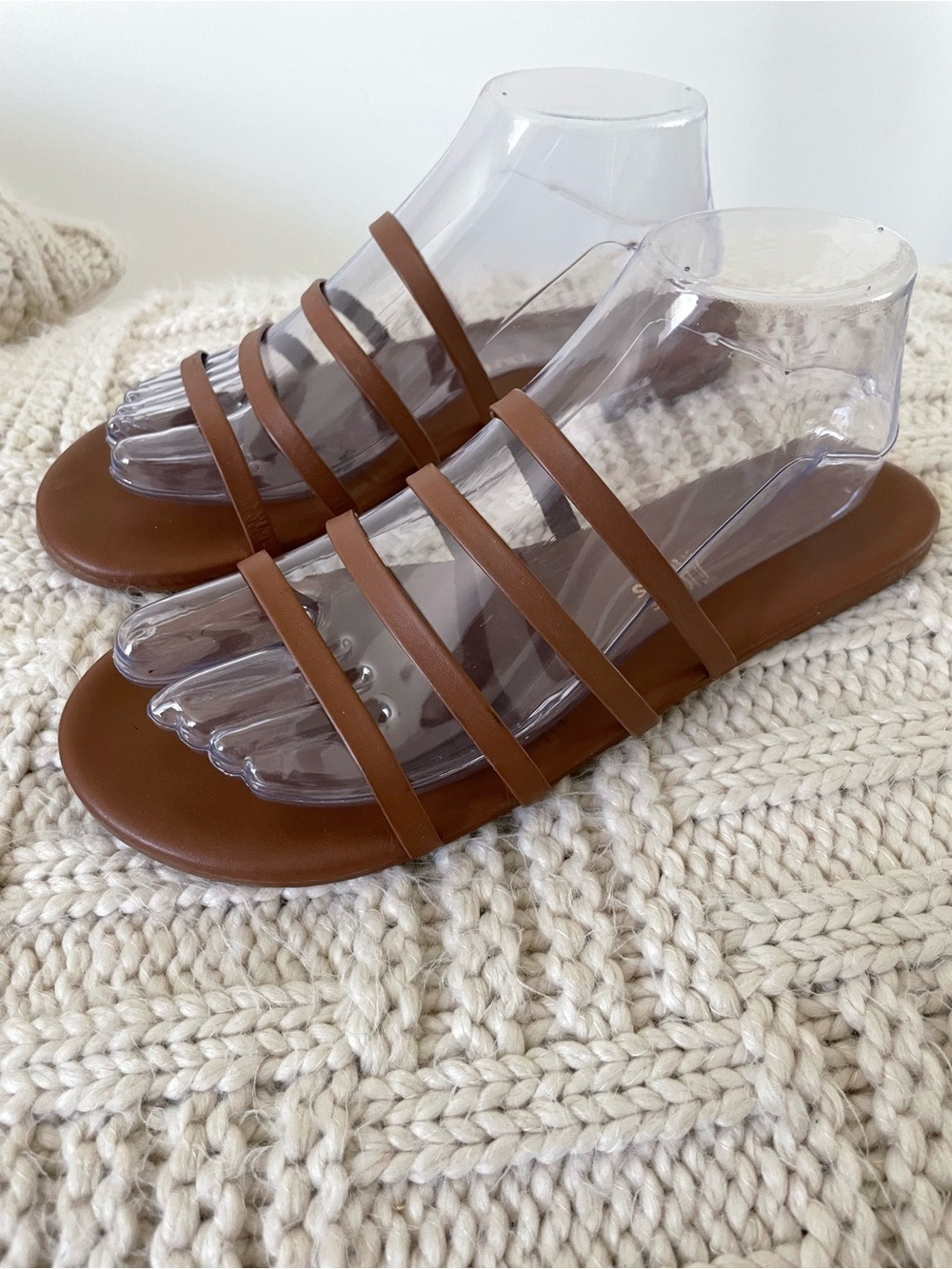 TKEES Sienna Strappy Slide Sandals Size 8 Brown Leather